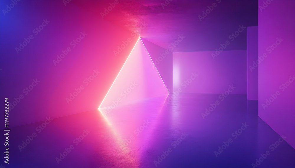 Poster minimalist futuristic corridor with leading triangular lights, creating a sci-fi atmosphere -