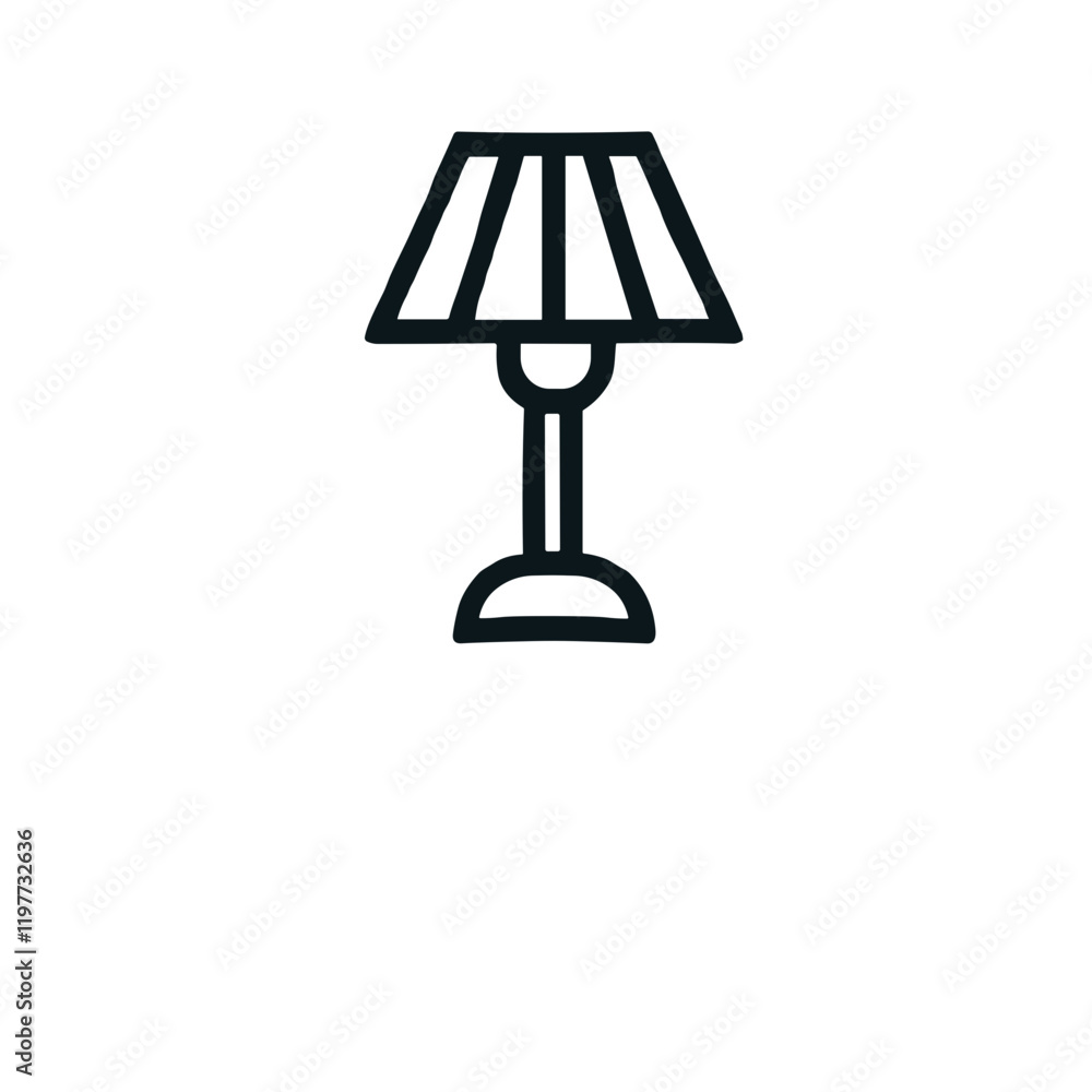 Poster a minimalistic black-and-white line art icon of lamp in a clean vector design with clarity and style