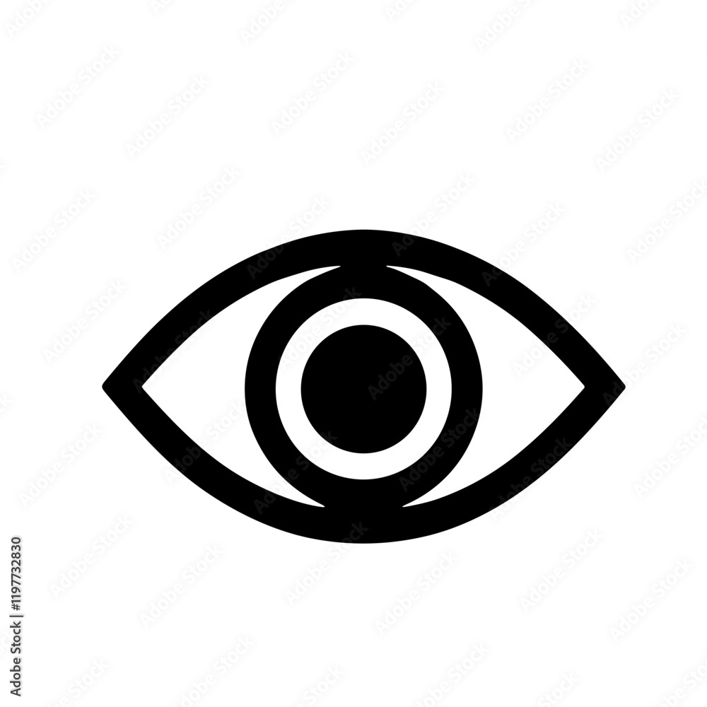 Poster a minimalistic black-and-white line art icon of simple eye in a clean vector design that evokes clar
