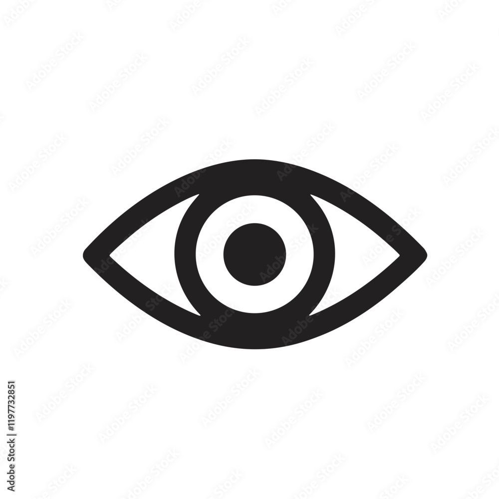 Poster a minimalistic black-and-white line art icon of simple eye in a clean vector design that evokes clar