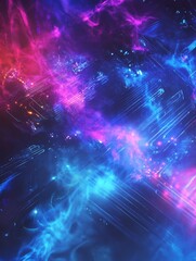 Obraz premium Abstract Neon Cityscape Vivid Pink Blue Light Streaks. AI Generated