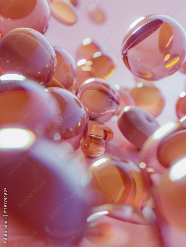 Poster bouncing balls in a close-up shot, with reflections and shiny surface. abstract representation of mo