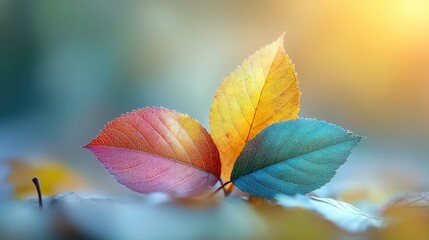 Fototapeta premium Colorful autumn leaves, forest floor, sunlight, nature design.