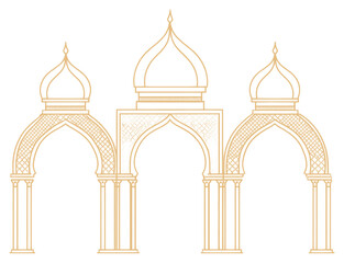 Obraz premium PNG Golden line art mosque architecture illustration design.