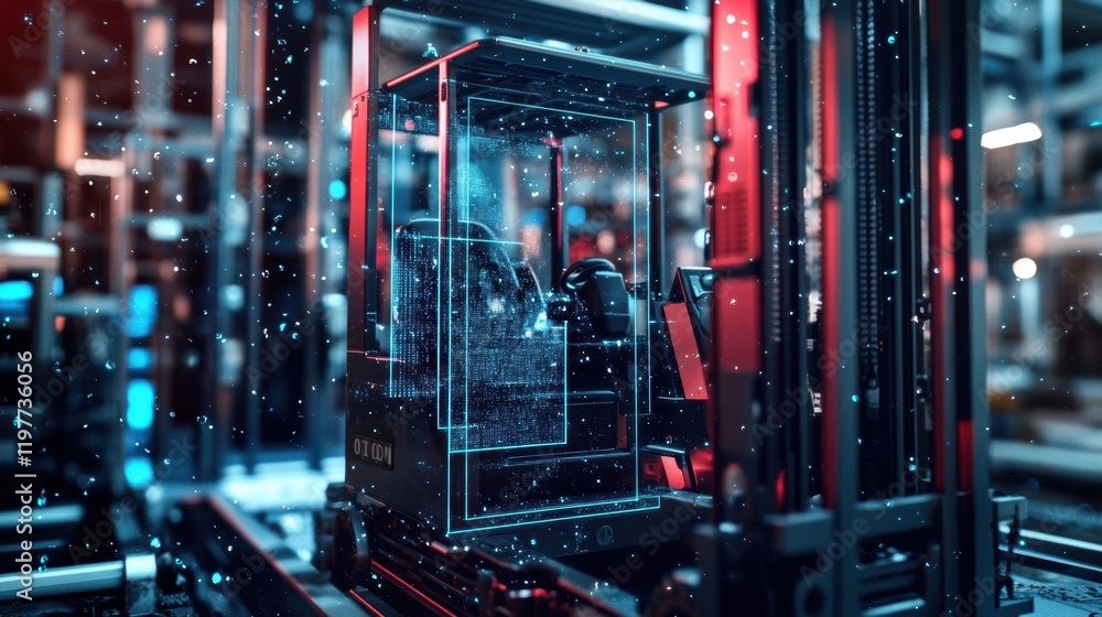 Poster a rugged edge computing device connected to a heavyduty forklift adorned with leds in various colors