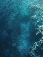 Fototapeta premium Underwater view of ocean floor with coral and marine life. Depth of sea is shallow.