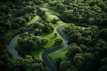 Drone view of a river and landscape 