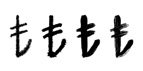 Hand drawn turkish lira currency symbol set Brush stroke doodle Single element for design