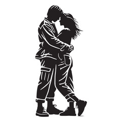 Stylish hugging couple silhouette for versatile media purposes - Hugging couple vector, Hugging couple illustration - Valentine silhouette

