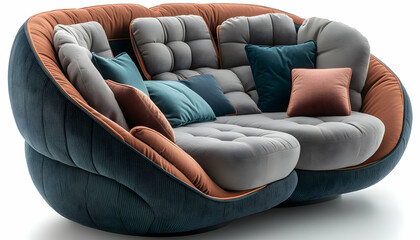 Modern Sofa, Studio Shot, Plush Cushions, Relaxed Pose