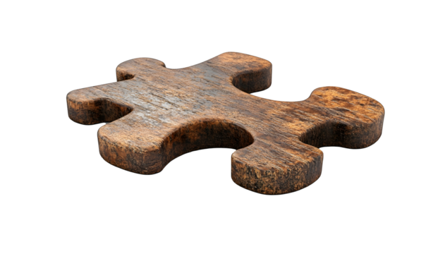 Wooden puzzle piece, isolated, dark background, solution concept