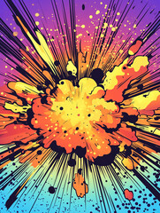 Farbenfroher Explosionseffekt mit dynamischen Spritzern und Farbverläufen

