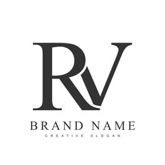 RV trendy logotype template. Initial letter r and v classic font style. Creative logo for company name or identity.