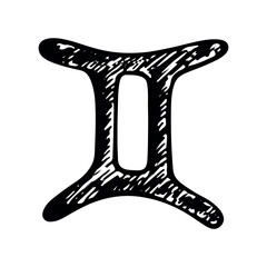 Hand drawn gemini zodiac sign Esoteric symbol doodle Astrology clipart Element for design