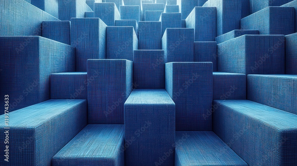 Poster abstract blue cuboid structure: a 3d render of interlocking blocks creating a geometric pattern