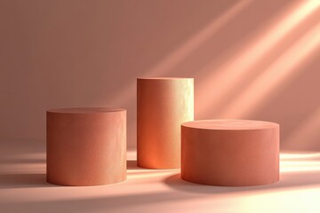 Three Peach-Colored Cylinders on a Studio Background