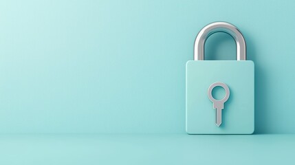Minimalist turquoise padlock with keyhole on matching background