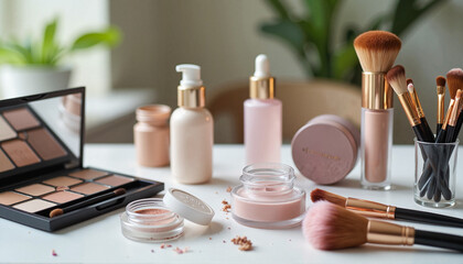 Elegant beauty product display on demo table, cosmetics showcase, Wedding Fair Visits