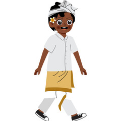Balinese Boy Walking with Traditional Attire