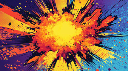 Farbenfroher Explosionseffekt mit dynamischen Spritzern und Farbverläufen

