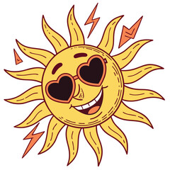 a smiling sun with heart shaped sunglasses on whit