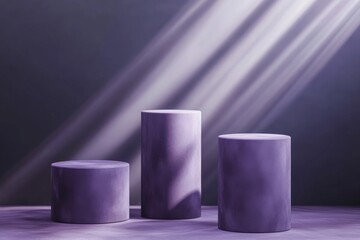 Three Purple Cylindrical Displays