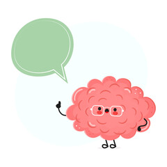 Cute cartoon Brain character with speech bubble on white background