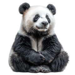 Cute giant panda sits calmly while enjoying its surroundings in a serene environment during daytime isolated on transparent background