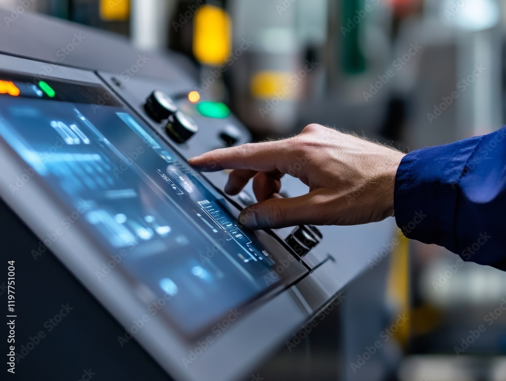 Poster an operator recalibrates machine settings using intuitive touch controls on a userfriendly panel, re