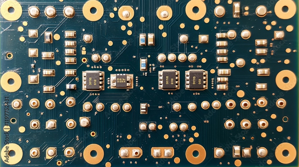 Poster close-up view of a detailed electronic circuit board with various components