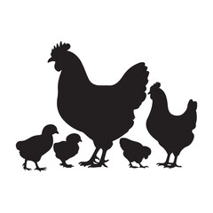 Chicken silhouettes set, bird pack of vector. hen vector, chicken vector. 