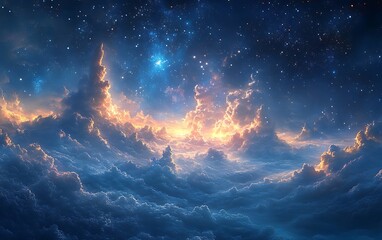 Celestial Sunrise Cloudscape Digital Artwork