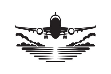 Airplane Silhouette Landing Over Cloudy Horizon