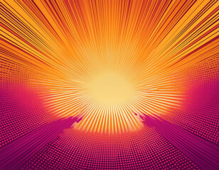 orange and magenta pop art background in retro comic style with halftone dots design isolated