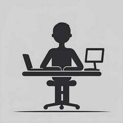 Vector silhouette of a person using a computer.