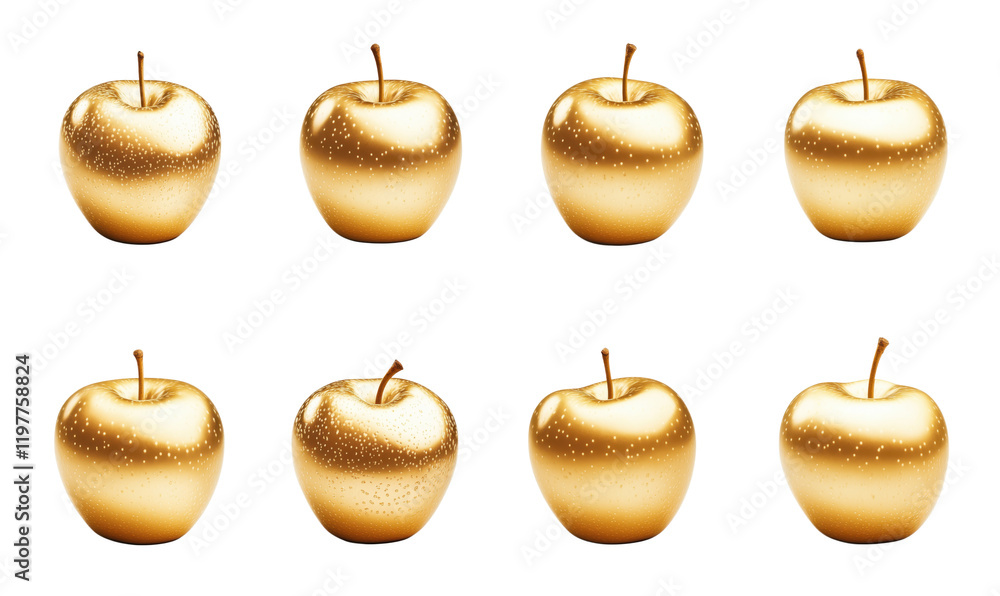 Poster golden apples collection showcasing shiny, metallic textures and unique patterns, perfect for decora
