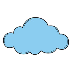 Hand drawn cartoon blue cloud on white background.