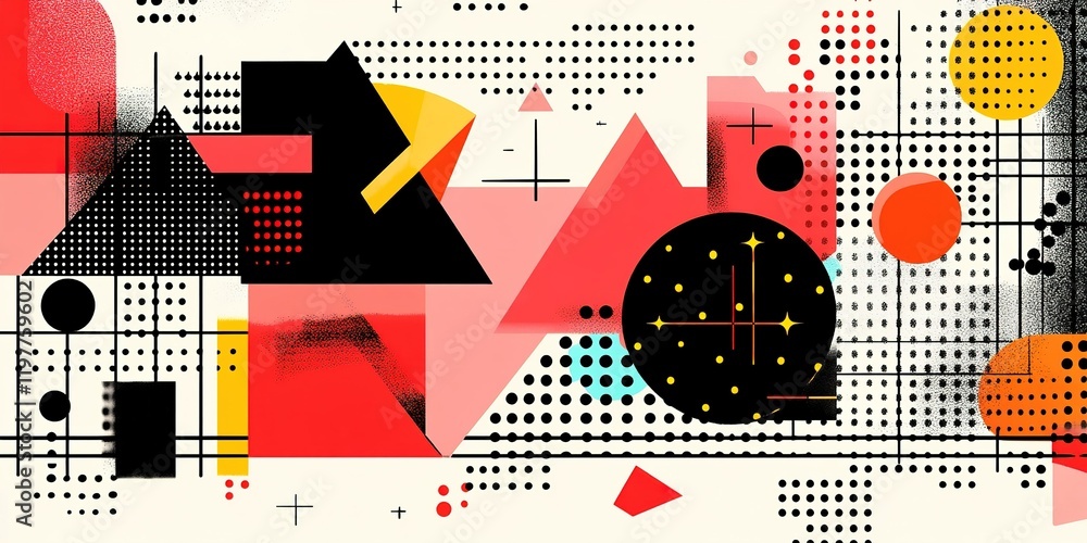 Poster colorful geometric abstract pattern with bold shapes and contrasting elements in a creative design
