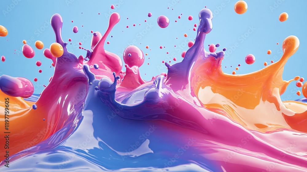 Poster colorful paint splashes create vibrant waves in a dynamic art display