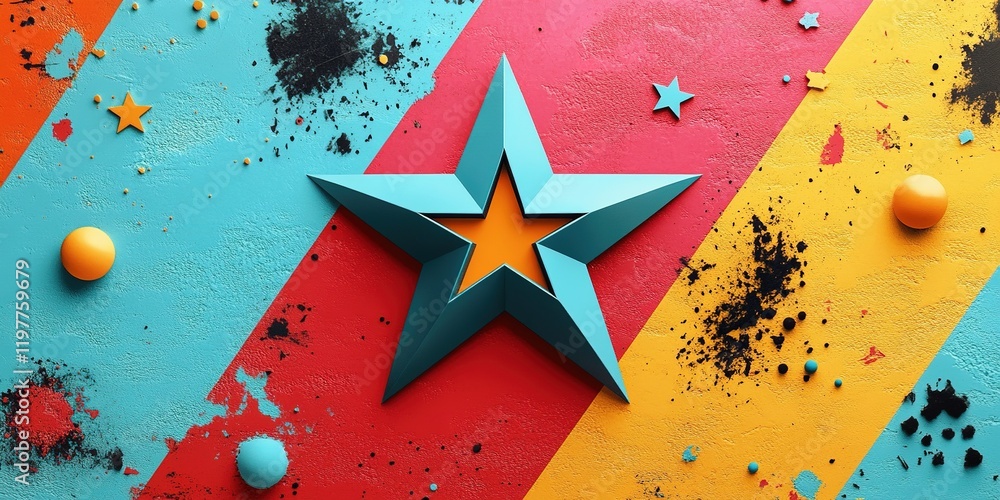 Aufkleber colorful abstract design featuring a three-dimensional star shape on a vibrant background with splas