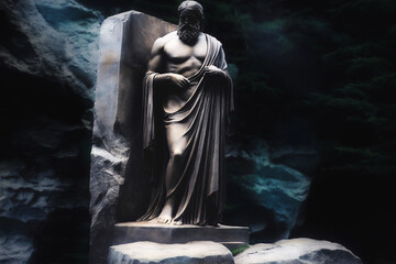 Obraz premium Majestätische Statue eines Gottes im antiken Stil mit Steuerrute