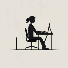 Vector silhouette of a person using a computer.