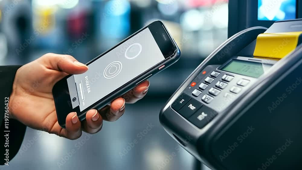 Aufkleber a close-up of a payment terminal with an illuminated nfc symbol