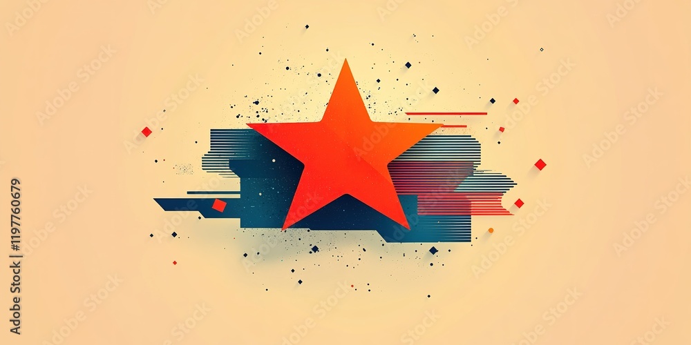 Poster vibrant red star on abstract background with dynamic shapes and colors showcasing modern digital art