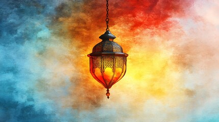 Obraz premium Colorful lantern illuminating a vibrant abstract background at dusk