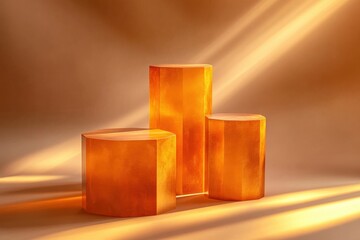 Three Golden Octagonal Display Stands