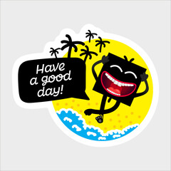 Bunny character. Sticker. Vector design. Good day.