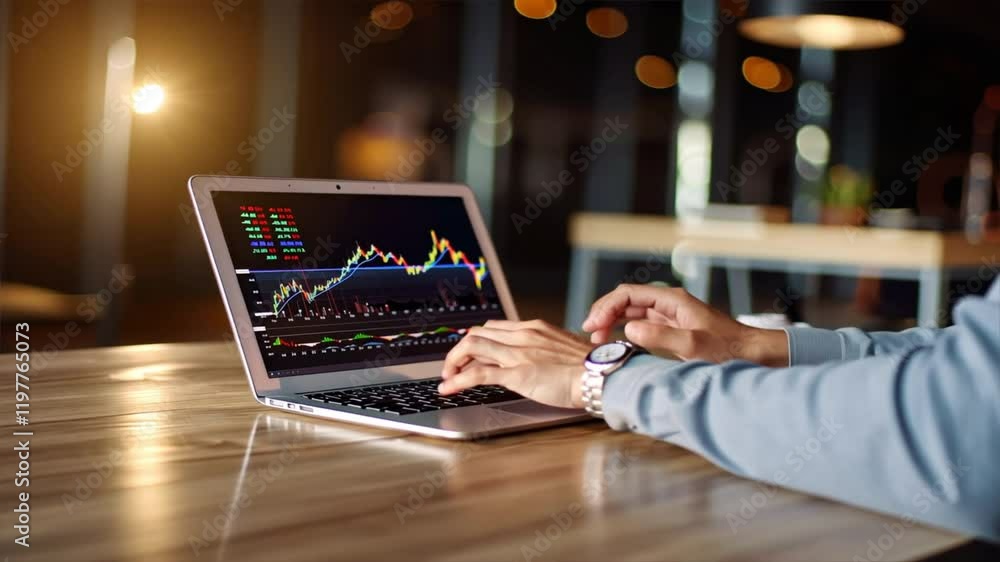 Leinwandbilder analyzing financial data on laptop workspace with colorful graphs and charts for business technology