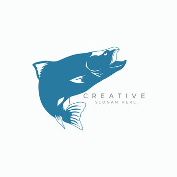 Blue Silhouette Trouth Fish on White background design vector