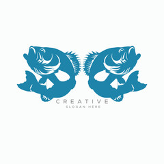 Blue Silhouette Largemouth Bass Fish on White background design vector